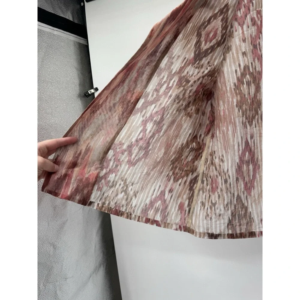 Chicos Jacket Blazer Pink Ikat 3/4 Sleeve Sheer Open Front Office Large 2 Geo‎